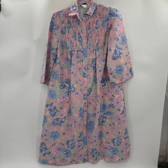 VTG MODELS COAT Womens House Jacket Floral Snap Cotton Size 8 Pockets Midi - Picture 1 of 10